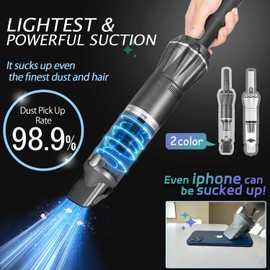 HIKALION Handheld Vacuum Cordless 25000PA, Super Lightweight 1lb with Powerful Suction, Charging Dock, Car Charger, Single Touch Empty and Detachable Dust Cup, Portable Mini Car Vac, White
