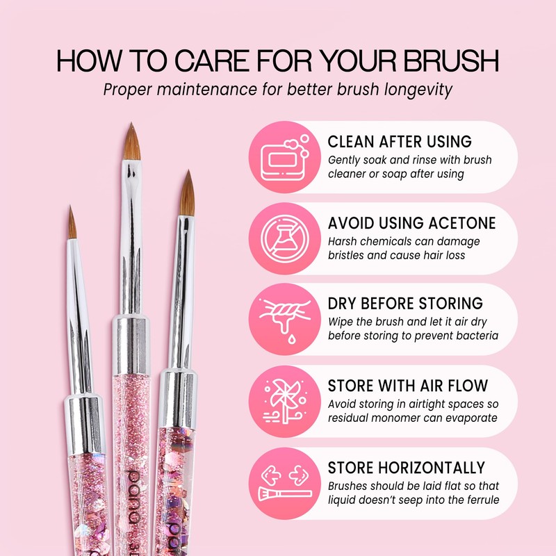 PANA 3D Kolinsky Nail Art Brush - Pink Glitter Handle,