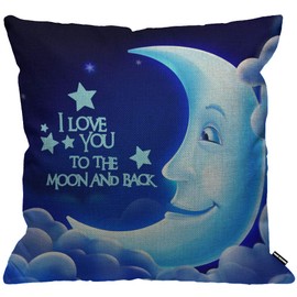 HGOD DESIGNS Cushion Cover Quotes I Love You The Moon and Back Letter with Smile Moon Cushion Cover Home Decorative for Men/Women/Boys/Girls Living Room Bedroom Sofa Chair Cushion Covers 45 x 45 cm
