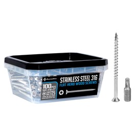 FM FastenMon #10 x 3" Marine Grade Type 316 Stainless Steel Wood Screws - 100 Pack with T25 Bit – Torx Flat Head Type 17 Point Ideal for Decks, Fences, and Coastal Construction