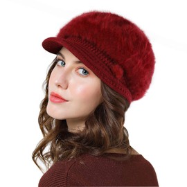 Genfien Women Thick Fleece Lined Winter Hat Knitted Hat Vintage Crochet Peaked Hat Chic Lightweight Winter, red