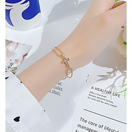 Caimeytie Cross Bracelet for Women and Girls Stainless Steel Gold Plated