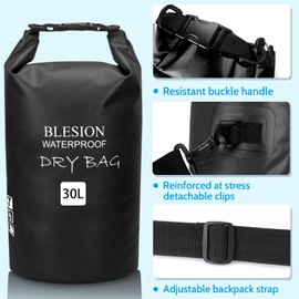 BLESION Dry Bag, 5L/10L/15L/20L/30L Waterproof Bag, Adjustable Shoulder Strap, Waterproof Backpack for Kayaking, Fishing, Swimming, Hiking Travel, black
