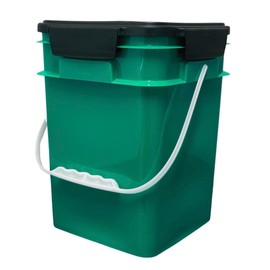 House Naturals 4 Gallon Square Food Grade Bucket Pail with Plastic Handles and Lid (Pack of 3) Made in USA containers (Dark Green - Black lids)