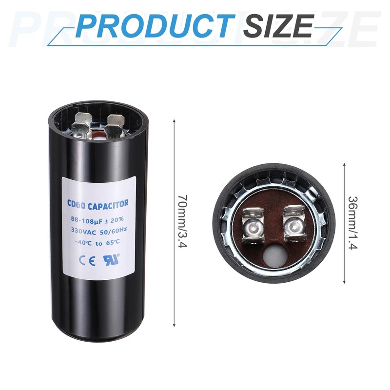 sourcing map CD60 Capacitor 88-108 UF/Mfd, 330 VAC CD60 Run