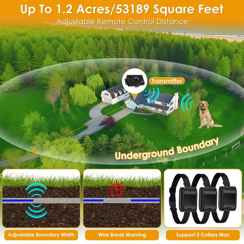 Zorpupoa Wireless Dog Fence System, 1.2 Acre Electric Pet Containment