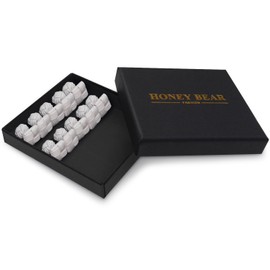 HONEY BEAR 5 Pairs Mens/Women Silk Fabric Knot Twisted Cufflinks Set, for Shirt/Dress Business Wedding Accessories,Square Shape (White with box)