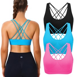 Evercute Cross Back Sport Bras Padded Strappy Medium Support Cropped Bras for Yoga Workout Fitness Bras