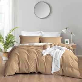 Taupe Duvet Cover Oversized King Plus 128x120 - 3 Piece Duvet Cover with 2 Pillow Shams - 100% Egyptian Cotton Comforter Cover with Zipper Closure & 4 Corner Ties, Oversized King Plus Duvet cover set