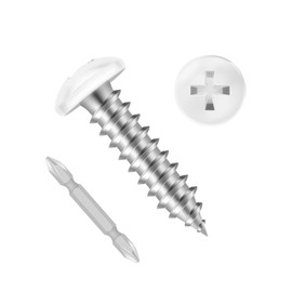 Etauwe 100 PCS #10 x 3/4" Pan Head Self Tapping Screws, White Head Wood Screw, 304 Stainless Steel 18-8, Screwdriver Bit Included
