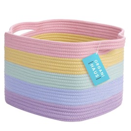 OrganiHaus Baby Storage Basket, Bathroom Storage Basket, Cotton Rope Basket for Baby Room Decoration, Storage Basket for Books and Toys 35 x 23, Rainbow