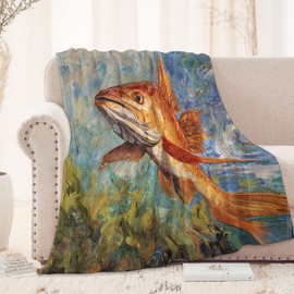 Underwater Redfish Blanket 50X60 in, Flannel Throw Blankets for Travel Camping Sofa Living Room Decor, Lightweight Cozy Soft Fuzzy Gifts for Women Adults Kids