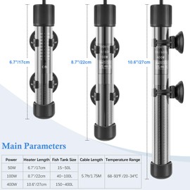 PYPABL 400W Thickened Glass Aquarium Heater, Upgraded Fish Tank Heater with External Controller, Fish Tank Thermostat Heater for Seawater/Fresh Water 400L