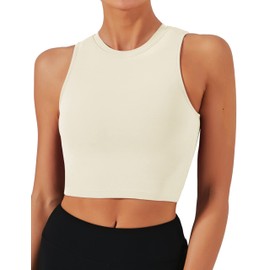 Natural Feelings Nudi Sports Bras for Women Removable Padded Yoga Tank Tops Sleeveless Fitness Workout Crop Tops Ivory White