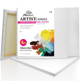PHOENIX Stretched Canvas for Painting 16x16 Inch/4 Value Pack, 8 Oz Triple Primed 5/8 Inch Profile 100% Cotton White Blank Canvas, Square Framed Canvas for Oil Acrylic & Pouring Art