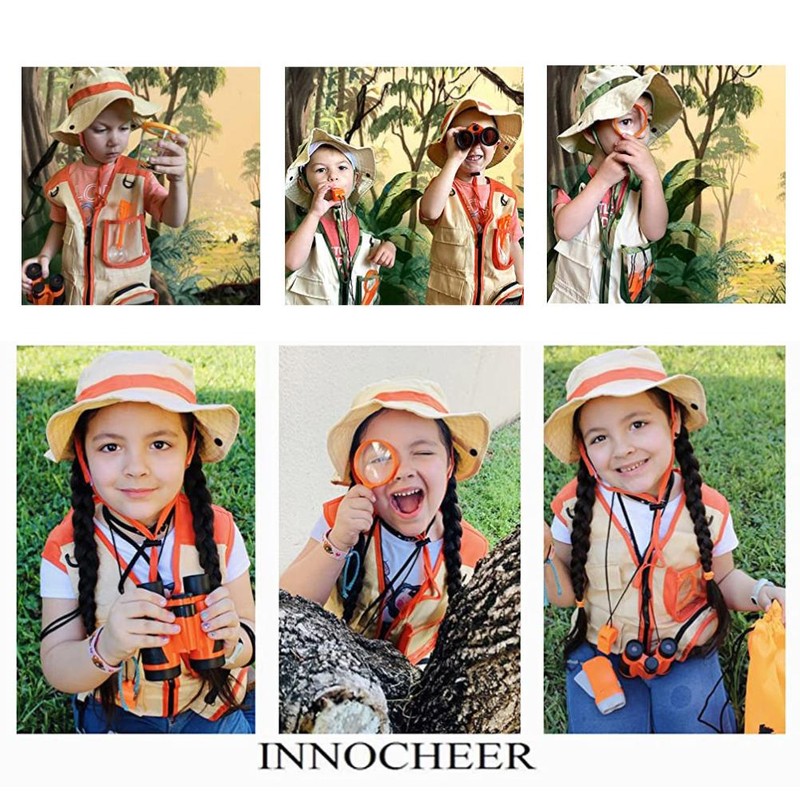 2Pcs Kids Explorer Costume Set Cargo Vest and Hat Outdoor