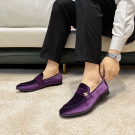 FLQL Men’s Suede Penny Loafer Shoes Genuine Leather Material Smoking Slippers Size 11