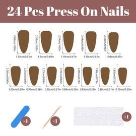 Giyehehi 24 Press-On Ombre False Nails, Medium Almond Shape, with Glitter Stripes and Rhinestones, White Gradient, Acrylic Stick-On Nails for Women