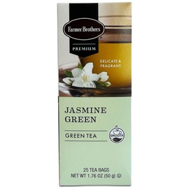 Farmer Brothers Premium Jasmine Green Tea, 25 Individually Wrapped Tea Bags – Smooth, Fragrant, Gluten-Free, Kosher Certified, Naturally Sweet and Floral Scented Tea