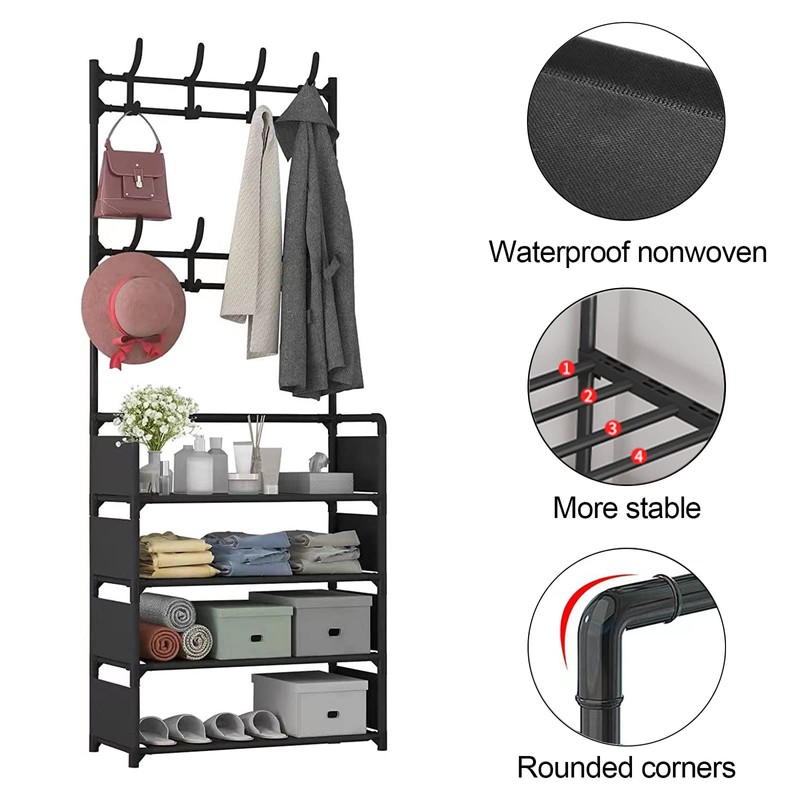 YDTREILS Hall Tree with Coat and Shoe Rack, Entryway Coat