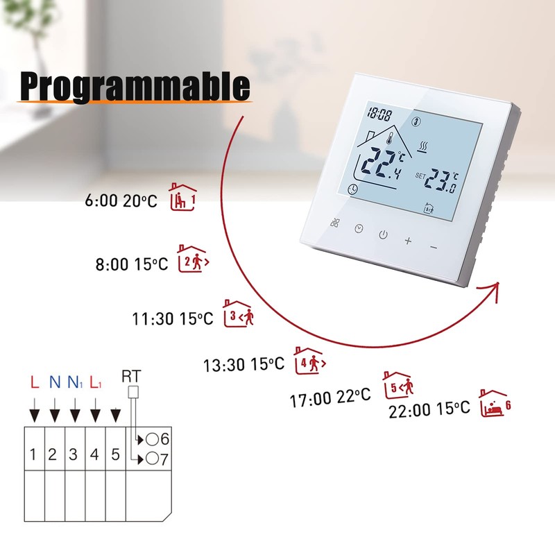 Digital Thermostat Room Thermostat, LED Display Touchscreen Thermostat Controller, Weekly