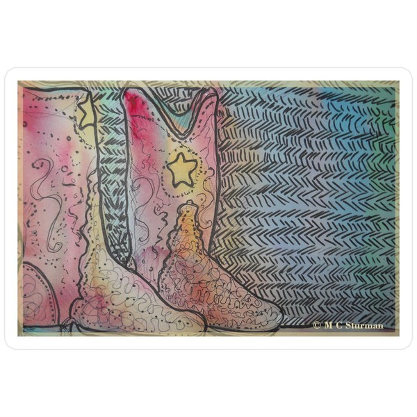 CafePress Cowboy Boots, Fun Art Small Die Cut Sticker, 3"x4"