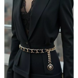 Unbranded Women Narrow Waistband Gold Metal Chain Belt Lion Coin Charm Buckle Size XL XXL
