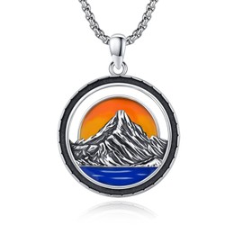 YueYuan Berg Necklace for Men 925 Sterling Silver Mountain Sun Pendant Nature Jewellery Gifts for Nature Lovers Skiers Hikers Campers Climbers, Sterling Silver, No Gemstone