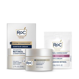 RoC Derm Correxion Neck Cream with Hyaluronic Acid + Advanced Retinol to visibly Tighten & Lift Horizontal Neck Lines, Facial Moisturizer to Contour Face (1.7 oz) with RoC Retinol Eye Packette