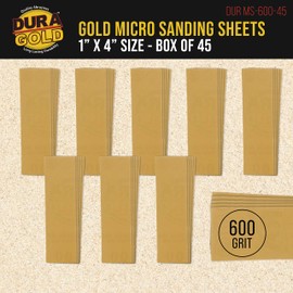 Dura-Gold Premium 1" x 4" Gold Sandpaper Micro Sheets, 600 Grit (Box of 45) - Hook & Loop Backing, Wood Furniture Woodworking - Hand Micro Sanding Blocks