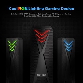 GODO RGB M.2 PCIe NVMe/SATA SSD External Enclosure,Portable USB C to M.2 Nvme Sata Adapter Tool Free,10Gbps 3.1/3.2 Gen 2, Support UASP Trim for M (B+M) Key