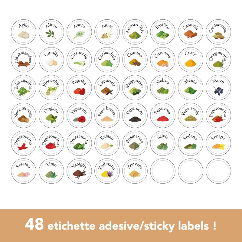 Febio 48 Assorted Spice Labels for Organizing Spice Jars and