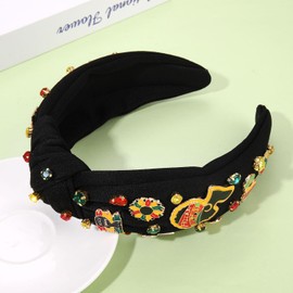 Juneteenth Headbands for Women African Knotted Headband Black History Wide Top Knot Headbands Embellished Rhinestone Crystal Headband Africa Independence Day Hair Accessories Party Gifts (Pattern C)