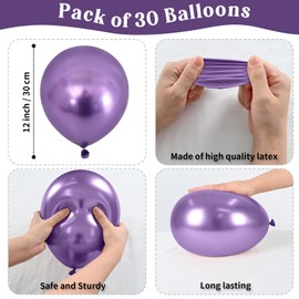 Metallic Purple Balloons, 30 Pack 12 Inch Shiny Purple Metallic Chrome Balloons, Glossy Vintage Dark Purple Thick Helium Balloons for Birthday Wedding Anniversary Engagement Shower Party Decorations