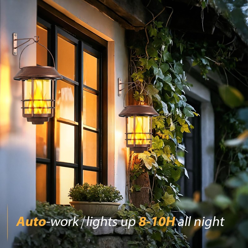 Otdair Solar Wall Lantern Outdoor, Flickering Flames Solar Sconce Lights