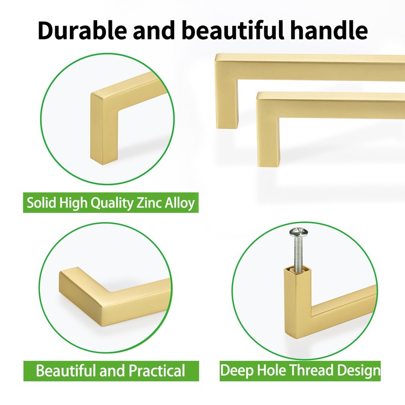 TUNNY 10 Pack Kitchen Square Cabinet Handles -6.3"/160mm Gold Brushed
