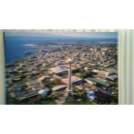 THE PACIFIC NORTHWEST BRIGHT AIR VIEW PHOTO POST CARD OVER THE CITY OF SEATTLE WASHINGTON