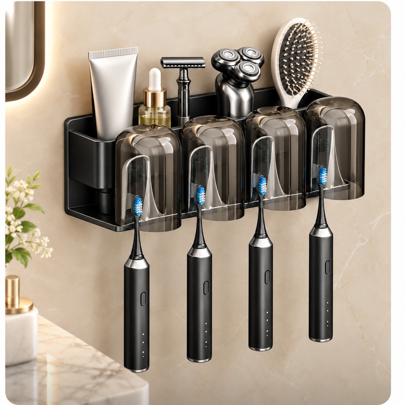 Wall Mounted Toothbrush Holder for Bathroom Organization – No-Drill Toothpaste