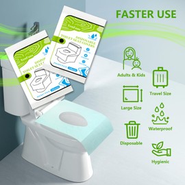 TenFans Toilet Seat Covers Disposable - 70 Count Individually Travel Pack - Sticker Free Faster Use - Waterproof XL Covers for Adults and Kids - Travel Accessories Public Restrooms, Camping, Airplane