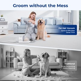 Pecute Dog Grooming Vacuum, 4-in-1 Pet Grooming Kit with Clipper, Brush, 12000pa Dog Vacuum for Shedding with 1.5L Dust Cup, Storage Pocket, Low Noise Pet Vacuum Brush for Hair Removal, Home Grooming