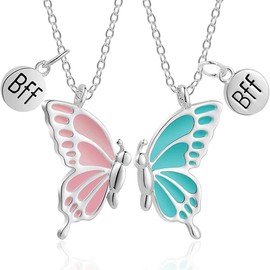 XENQITO 2 pieces necklace with pendant, girls' chains, friendship chains, friendship butterfly, BFF necklaces, best friendship necklaces for girls, birthday jewellery, gifts for girlfriends