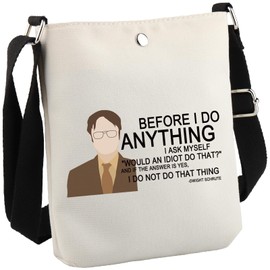 Dwight Funny Quote Canvas Zipper Pouch Before I Do Anything I Ask Myself Makeup Bag Gift for The Office Fan (Before I Do CB EU)