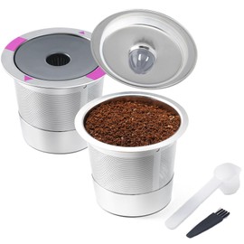 Filtros de Café Reutilizables K Cup, Cápsulas de Cápsulas de café Recargables de Acero Inoxidable K Cups Filter Cup Single para Cafetera Filtro de Tazas K de 5 Orificios con Cuchara y Cepillo