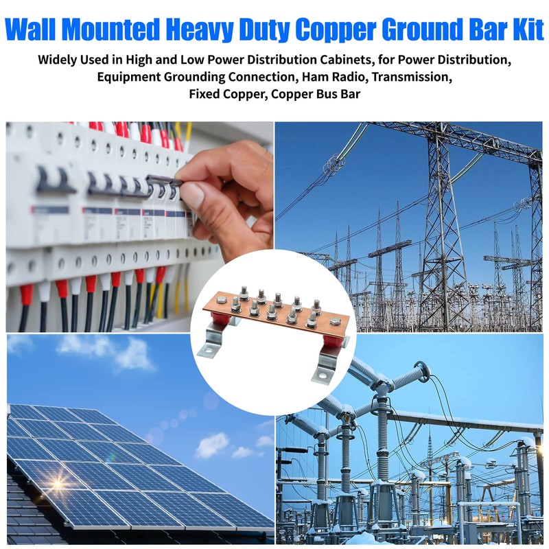 ELECTRAPICK Wall Mounted Copper Grounding Bar Kit, Copper Bus Bar