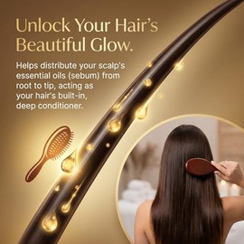 Melune Boar Bristle Hair Brush for Women, Wooden Paddle Hairbrush with Nylon Pins, Detangling Brush for Straight Wavy Thick Hair, Helps Smooth Frizz a