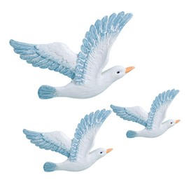 HEALLILY Resin Wall Hanging Seagulls: 3PCS 3D Seagull Sculptures Nautical Beach Decorations Ornament Creative Mediterranean Flying Sea Birds Seabirds Decor Plaques, 23.5*12cm, (K114945T181)