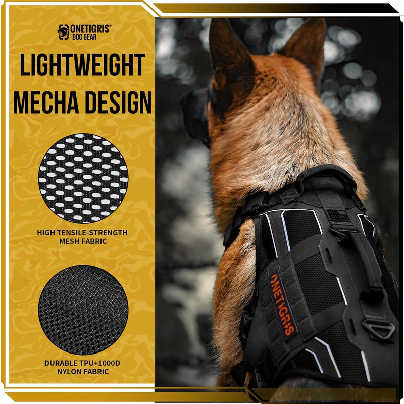 OneTigris Tactical Dog Harness for Large Dogs, Adjustable Tactical Dog