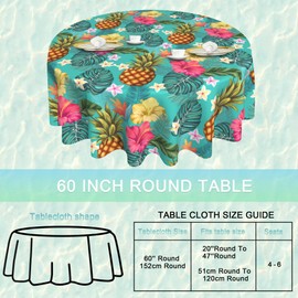 UIUPRO Pineapple 60 Inch Round Tablecloth,Tropical Palm Leaves Flowers Table Cloth Waterproof Stain and Wrinkle Resistant Circle Table Cover for Kitchen Dining Picnic Camping Indoor Outdoor Decor