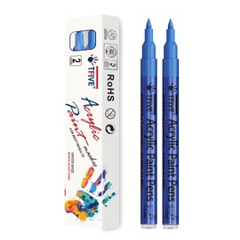 Blue Paint Marker Paint Pens - 2 Pack Acrylic Permanent Marker, 0.7mm Extra Fine Tip Paint Pen for Art Projects, Drawing, Rock Painting, Ceramic, Glass, Wood, Plastic, Metal, Canvas DIY Crafts