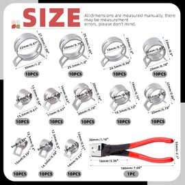 Hilitchi 121Pcs 12 Sizes Spring Band Hose Clamp Kit, 7MM-22MM Low Pressure Air Clip Clamp with Hose Clip Pliers, Fuel Line Hose Clips Silicone Vacuum Hose Clamp Fastener